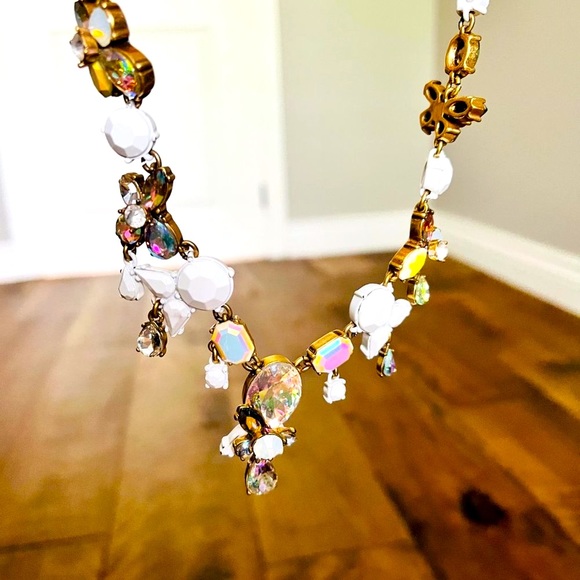 J Crew Aged Brass White Bauble & Multi-Colour Crystal Statement Necklace - Picture 3 of 4